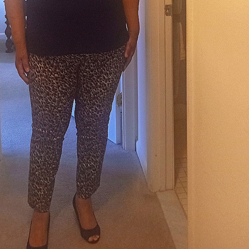Women's leopard print pull-on pants, XL,